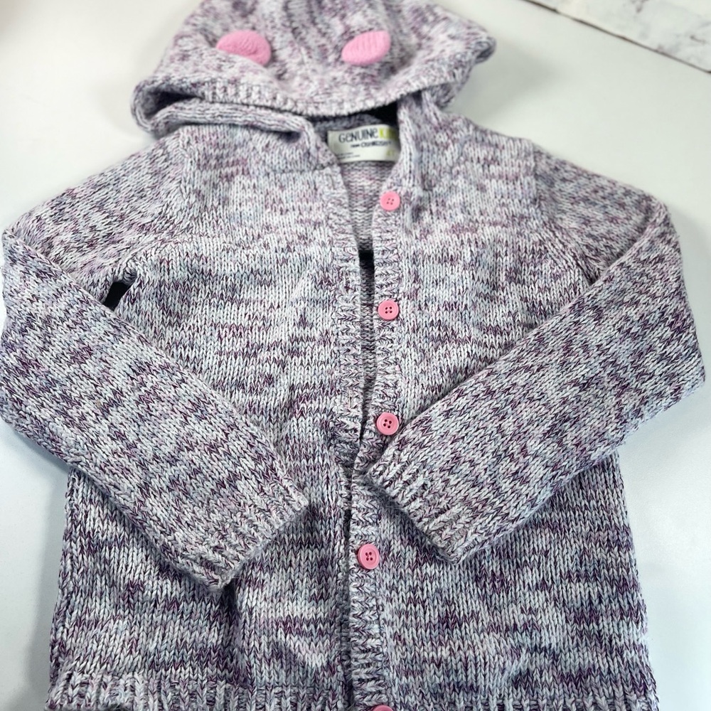 Knit Sweater Pink Kitty Ears Hood Size 4 Kids Cardigan OshKosh